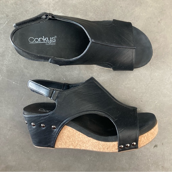 Corkys Boutique Womens Carley Karly Slingback Wedge Heel Sandals Black 9 - Picture 3 of 4